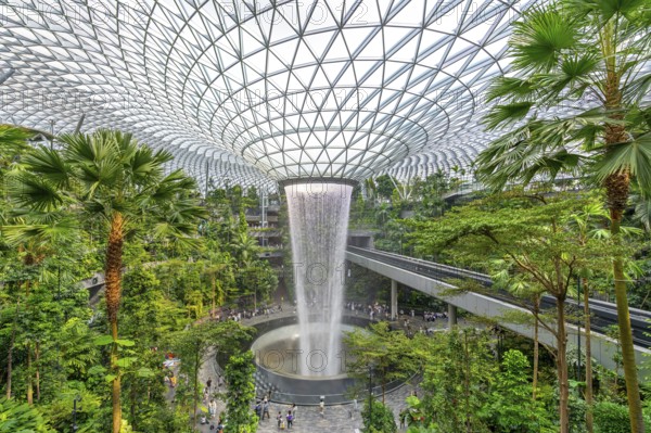 Forest Valley with Rain Vortex, world's tallest indoor waterfall at Jewel Changi Airport in the