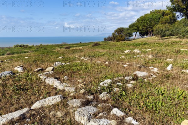 Ancient archaeological site of Heraclea Minoa, ruins overlooking the sea, coastal landscape,