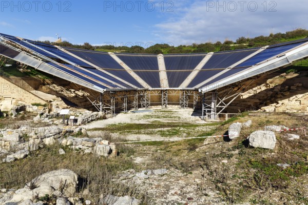 Ancient Greek Theatre, Heraclea Minoa, ruins, weather protection, modern roofing, fiberglass