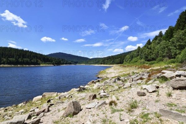 Beautiful mountain lake in the Black Forest in Forbach in Germany called Schwarzenbach Reservoir