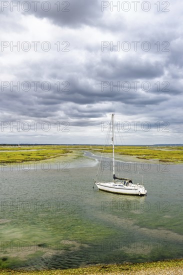 Boats and Marshes over Hurst Spit, Milford on Sea, Lymington, Hampshire, UK