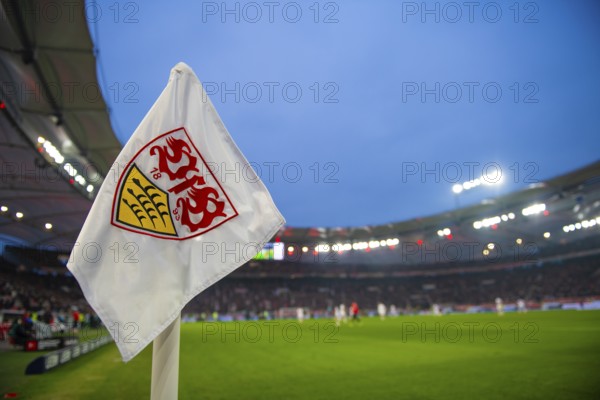 Corner flag, logo, coat of arms, VfB Stuttgart, total, overview, floodlight, soccer, Bundesliga,