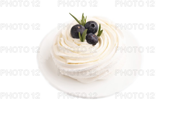 Pavlova Meringue dessert with crisp meringue and blueberry Isolated on white background, close up,