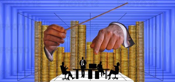 Symbolic photo, conductor of money, financial market, stock exchange, charts, price charts, rising,