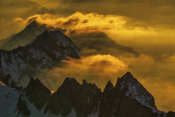 Sunset from Säntis (2, 502 m), the highest mountain in the Alpstein range, located in the canton of
