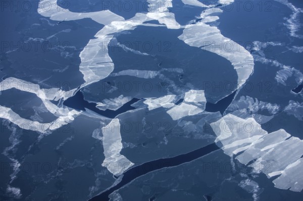 Melting pack ice, Arctic ocean, visible impact of climate change, Aerial view, Arctic, Greenland,