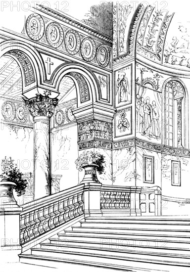 Choir of S. Apollinare in Classe, 6th century, stairway to the apse, mosaics, floral decoration,