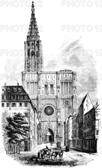 Façade of Cathédrale Notre-Dame de Strasbourg, Cathedral of Our Lady in Strasbourg, Roman Catholic
