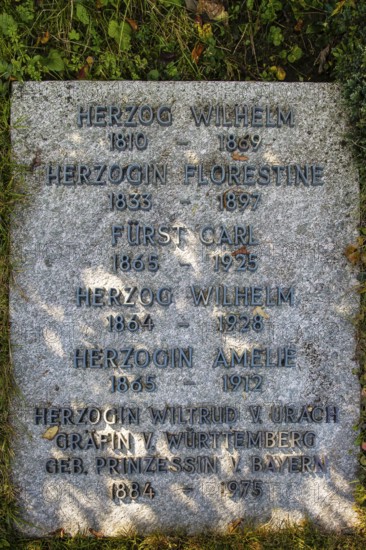 Großengstingen cemetery, tombstone, memorial stone of the ducal family at Lichtenstein Castle,