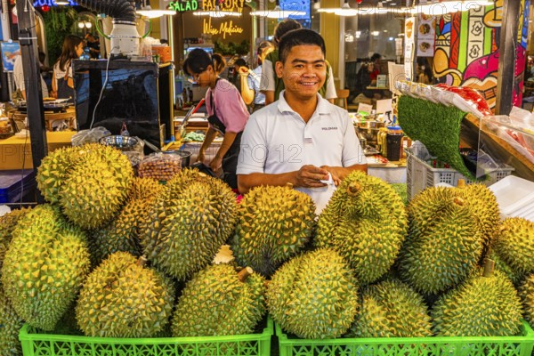 Themed shopping mall, stinkfruit vendor in food court, Terminal 21, Bangkok, Thailand's metropolis,