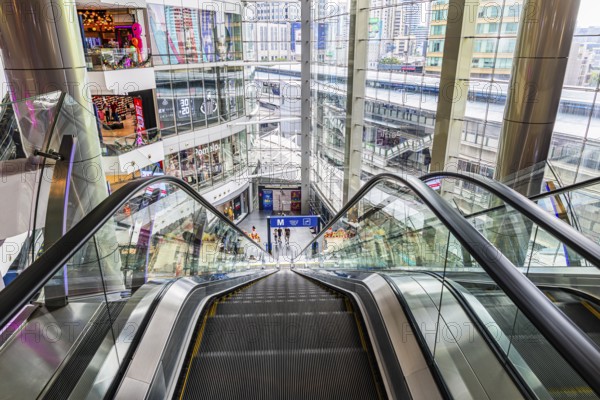 Themed shopping mall, Thailand's longest escalator, luxury stores, Terminal 21, Bangkok, Thailand's