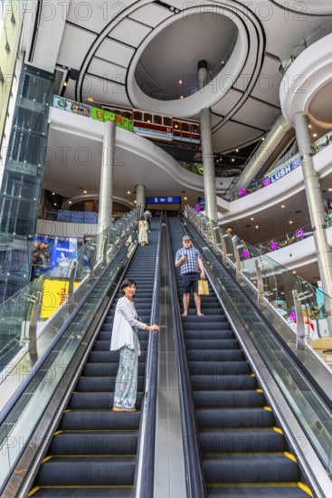 Themed shopping mall, Thailand's longest escalator, luxury stores, Terminal 21, Bangkok, Thailand's