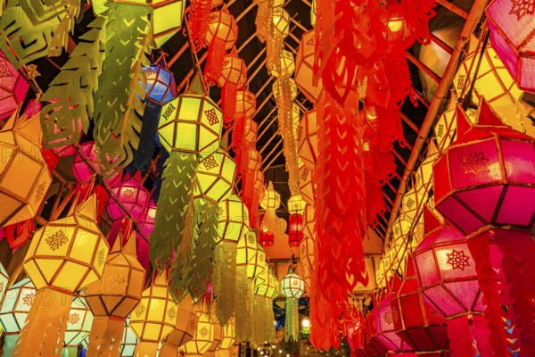 Illuminated, colorful lanterns as decoration in Iconsiam shopping center, Bangkok, Thailand's