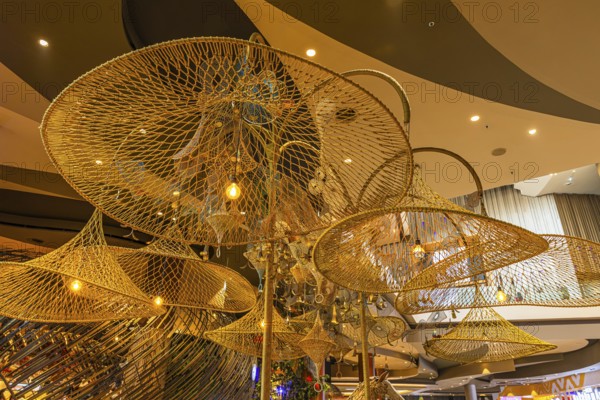 Huge woven lampshades as decoration, Iconsiam shopping center, Bangkok, Thailand's metropolis,