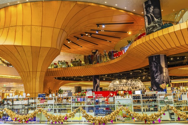 Curved column and wooden ceiling, luxury shops, Iconsiam Shopping Center, Bangkok, Thailand's