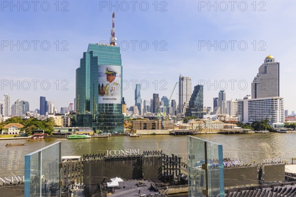 Stage setup for the New Year's Eve party on the terrace and on the Chao Phraya River, Iconsiam
