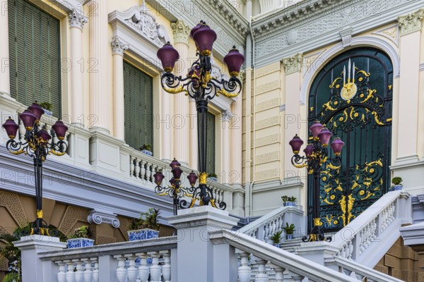 The Grand Royal Palace, side entrance with decorated gate and multi-armed lanterns, Chakri Maha