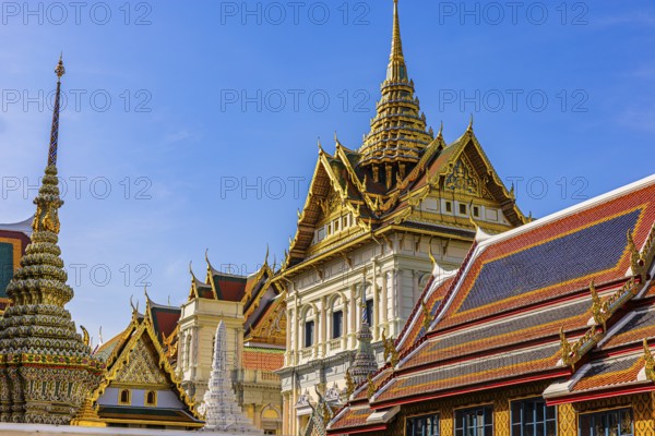 The Grand Royal Palace, Wat Phra Kaeo Buddhist Temple, Chedi Temple Towers, Buildings with