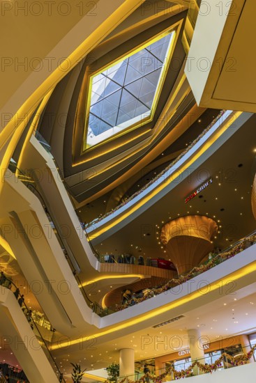 Skylight and various floors connected by escalators in Iconsiam Shopping Center, Bangkok,