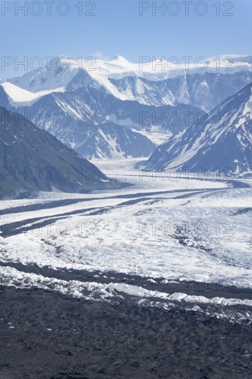View of impressive mountain landscape with Matanuska glacier and glaciated mountain peaks, Lion's