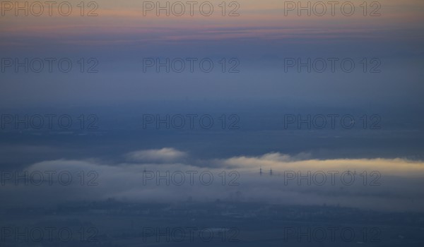 Aerial view of the city of Heidelberg on the Neckar, fog landscape of low-hanging clouds and fog