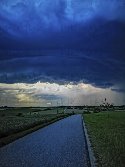 Supercell, approaching thunderstorm with impressive and threatening cloud formation, a thunderstorm