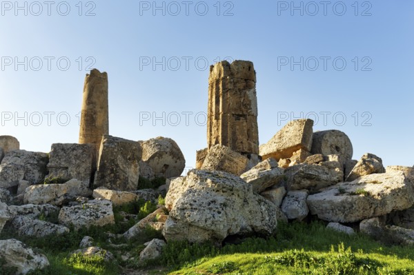 Temple G in the ancient Greek city of Selinunte, Acropolis, ruin, destruction, archaeological site,