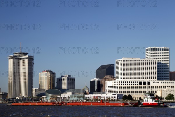 Panorama of New Orleans skyline with modern skyscrapers on the riverbank, New Orleans, Louisiana,