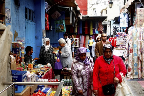 Hustle and bustle in the colorful medina of Rabat with many market stalls, Rabat-Salé-Kénitra,