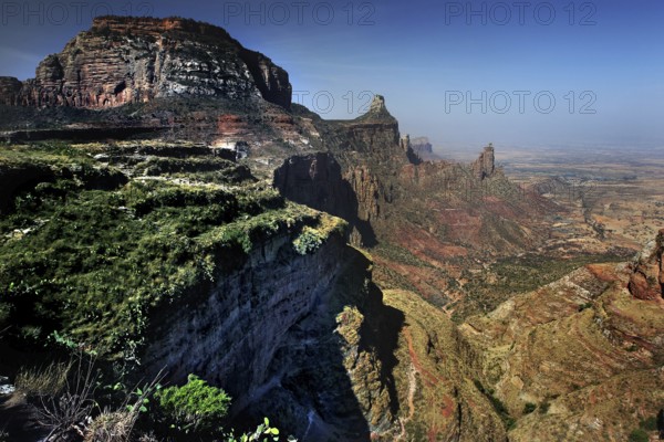 Panoramic view of the vast Gheralta Mountains with rugged cliffs and deep valleys, zero