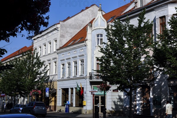 Historic buildings and trees along Turgaus Gatve in the old town of Klaipeda, Klaipeda, Memel,