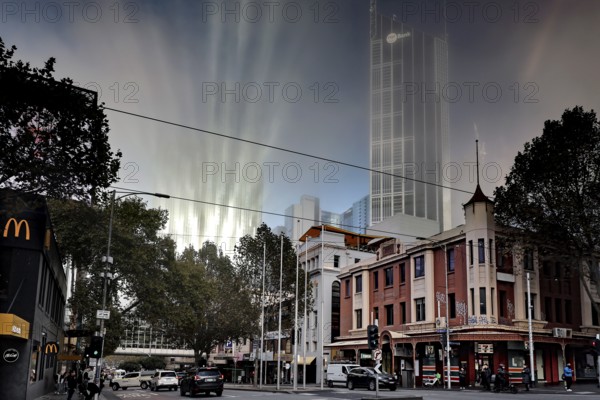 Lonsdale Street corner of Swanston Street in Melbourne with urban ambiance, Melbourne, Victoria,