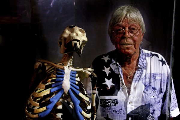Person next to the famous Lucy skeleton in the National Museum of Addis Ababa, Addis Ababa,