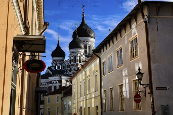 View of Alexander Nevsky Cathedral through a Tallinn street view, Tallinn, zero, Estonia