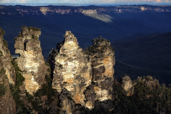 Close-up view of Three Sisters rocks at Echo Point, surrounded by nature, Blue Mountains, NSW,