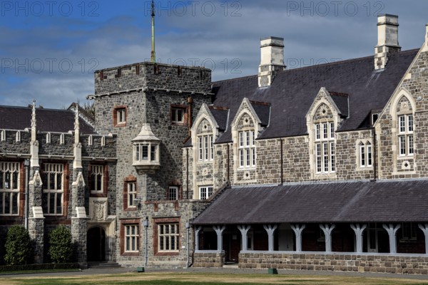 Christ's College with impressive Gothic architecture in Christchurch, Christchurch, Canterbury, New