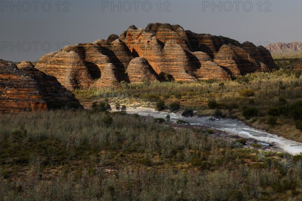 Impressive sandstone formations with distinctive stripes in Purnululu National Park, Bungle Bungle,