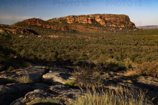 Majestic rock formations in Kakadu National Park with extensive forested plains, Nourlangie,