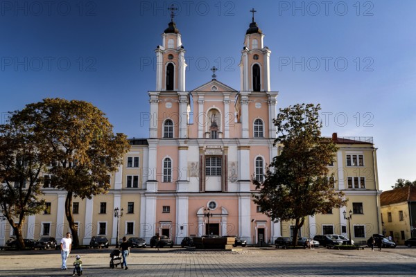 Francis Xavier church on Town Hall Square, Rathausplatz, Rathausplatz under blue sky, Kaunas, LT