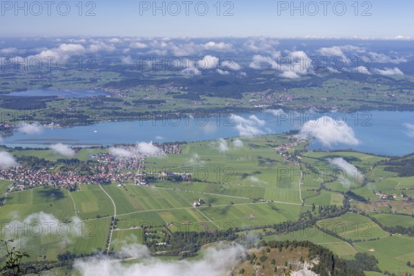 Panorama from Tegelberg, 1881m, on Schwangau, Waltenhofen, Forggensee and Hopfensee, Füssener Land,