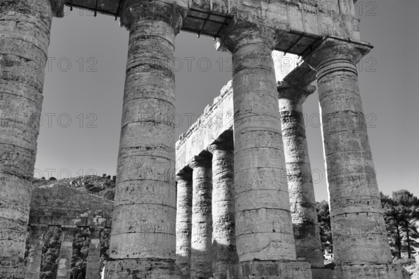 Elymian Doric Temple, ruin, monochrome, ancient city of Segesta, archaeological site, Calatafimi,