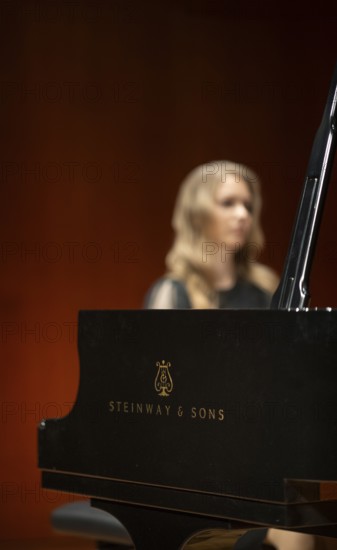 Young woman, pianist playing on a Steinway & Sons grand piano, Stuttgart, Baden-Württemberg,