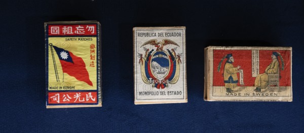 Matchboxes with old label design and different motifs, Tändsticksmuseet matchstick museum or match