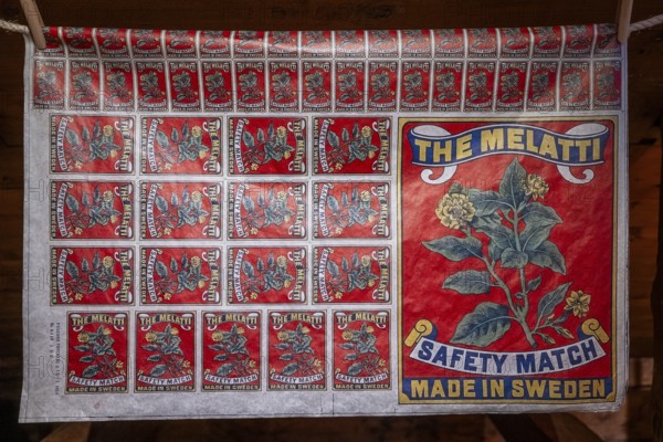 Printing sheet for matchbox labels, Tändsticksmuseet Match Museum or Matchbox Museum, Jönköping,