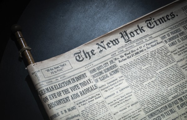 Front page of the New York Times from 1932, Tändsticksmuseet Match Museum or Match Museum,