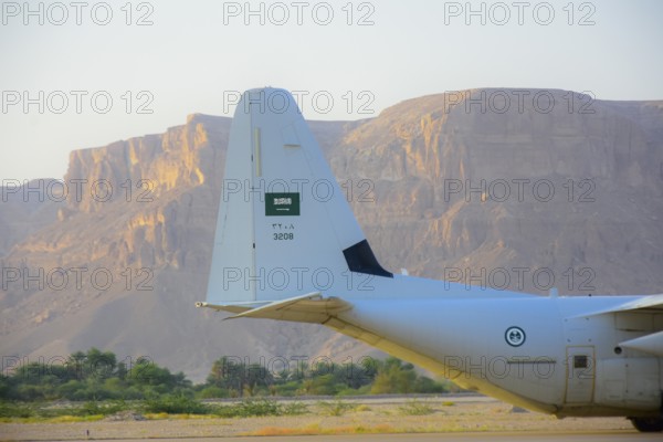 In Seiyun, Yemen on January 04, 2026, a Royal Saudi Air Force transport aircraft arrives at Seiyun