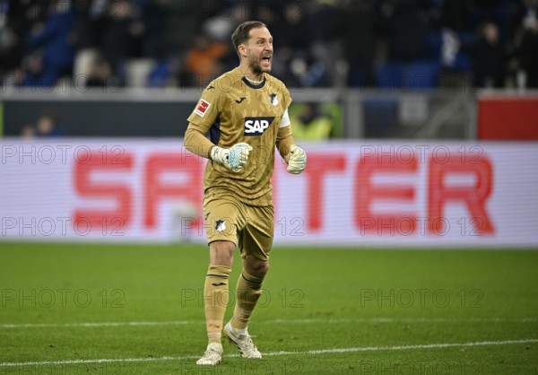 Goal celebration goalkeeper Oliver Baumann TSG 1899 Hoffenheim (01) in the background perimeter