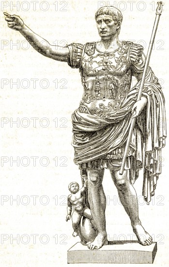 Statue of Emperor Augustus (63 BC, 14 AD) politician, autocrat, Roman Empire, breastplate, cloak,