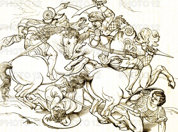 Group of horsemen, after Leonardo da Vinci (1452-1519), polymath and painter, battle, fighter,