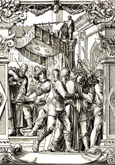Pilate's handwashing, after Holbein, Roman governor Pontius Pilate, soldiers take Christ into